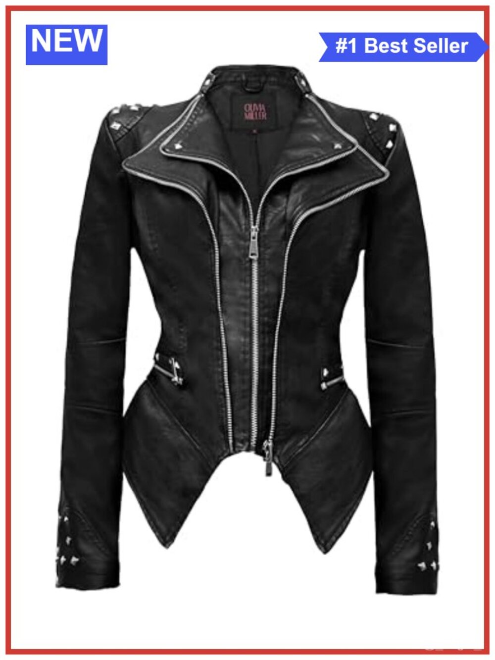 Faux Leather Moto Biker Jacket Notch Collar Swallow Tail Hem